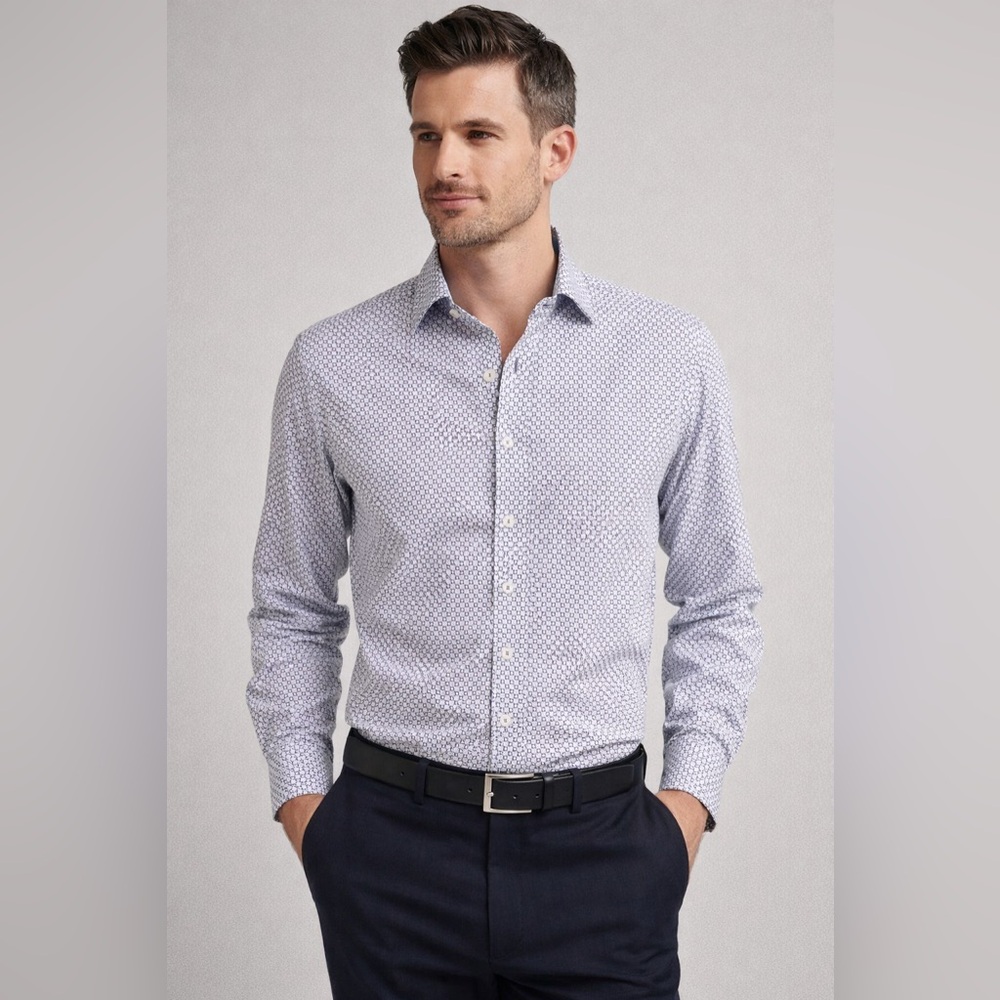 Nick Graham Stretch Modern Fit Geometric Button Down Shirt | Medium